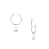 Adorned Pearl Drop Huggie Earrings in Silver