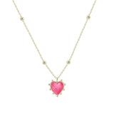 Adorned Heart Drop Necklace in Pink Enamel
