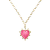 Adorned Heart Pendant Necklace in Pink Enamel