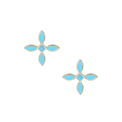 Enamel Cross Stud Earrings Light Blue Enamel Gold