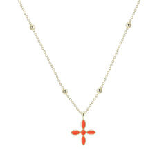 Enamel Cross Drop Necklace in Coral Enamel