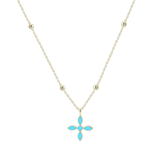 Enamel Cross Drop Necklace Light Blue Enamel Gold