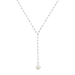 Shine Bright Pearl Lariat Necklace in Silver