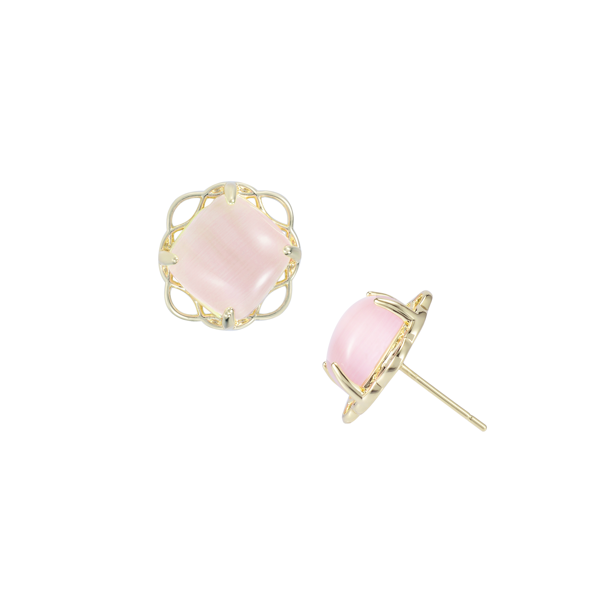 Blossom Stud Earrings in Pink Cat's Eye