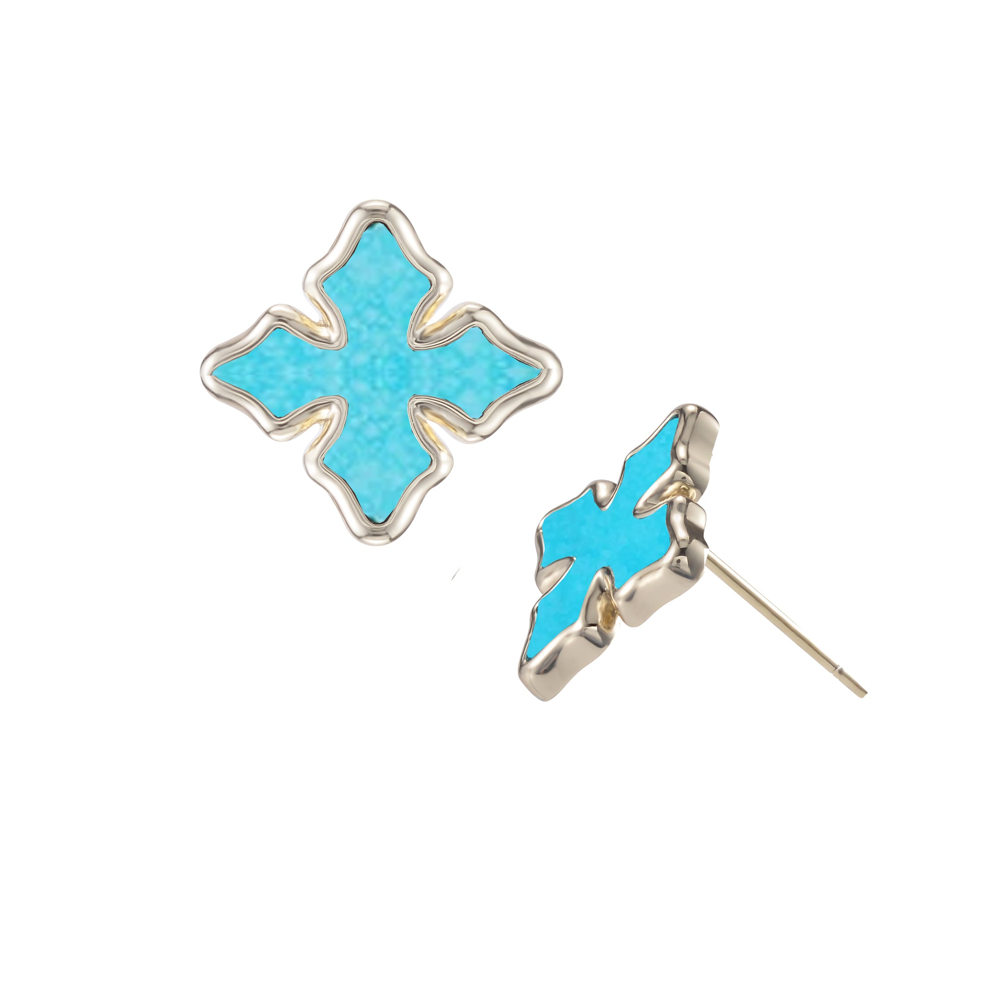 Cross Stud Earrings in Turquoise/Gold