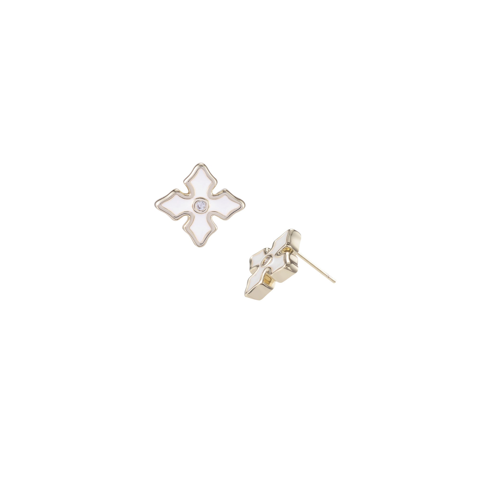 Little Minis Cross Earrings in Pearl