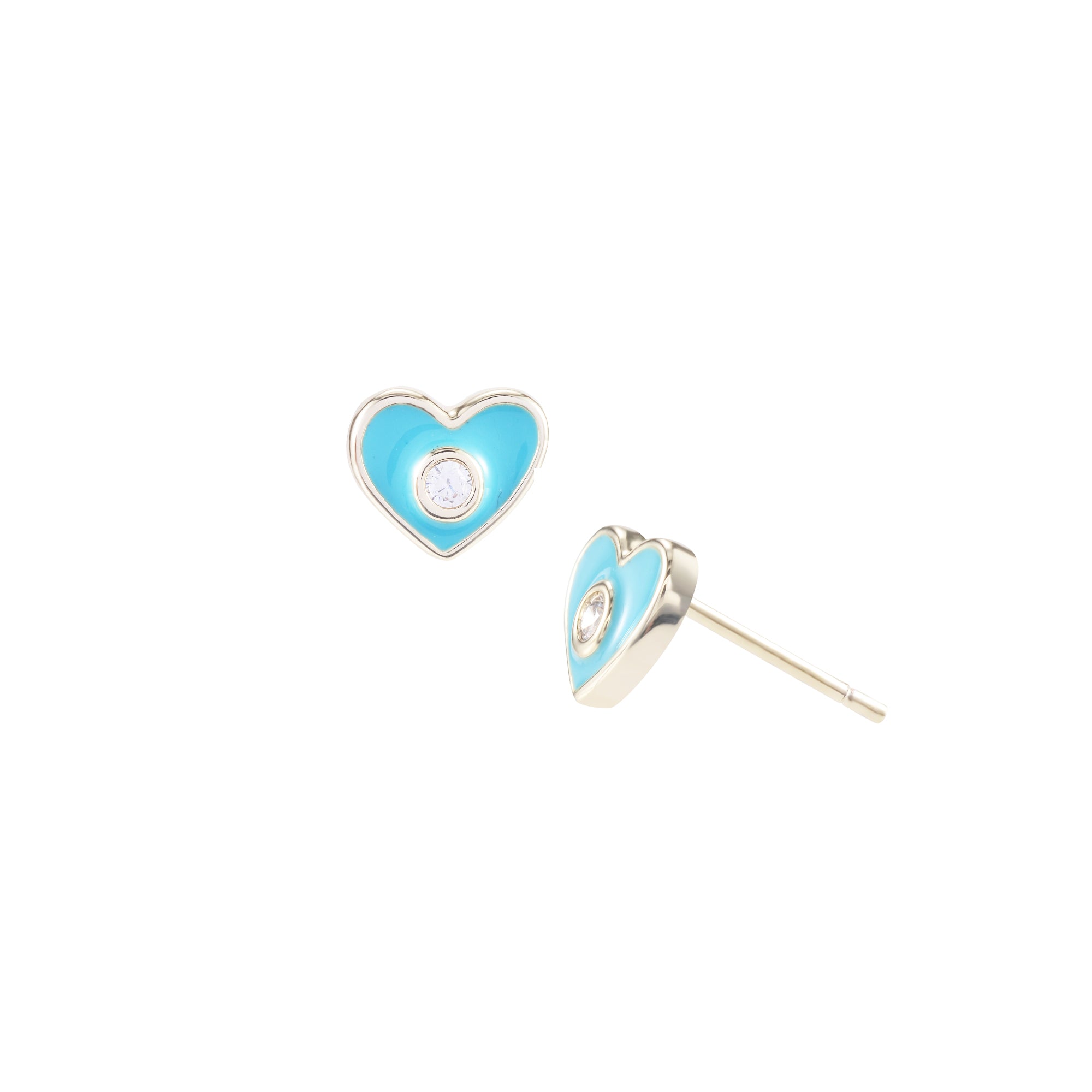 Little Mini Heart Earrings in Turquoise Enamel