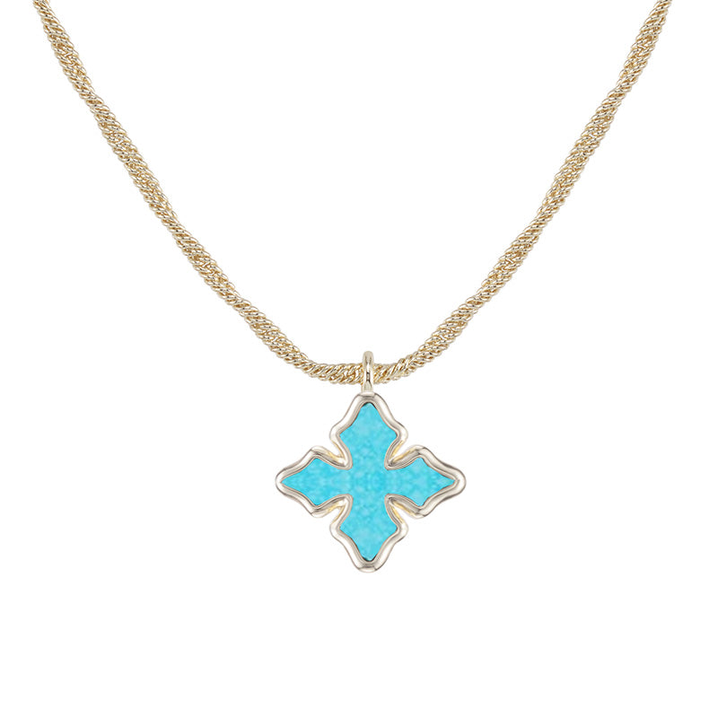 Cross Drop Necklace in Turquoise/Gold
