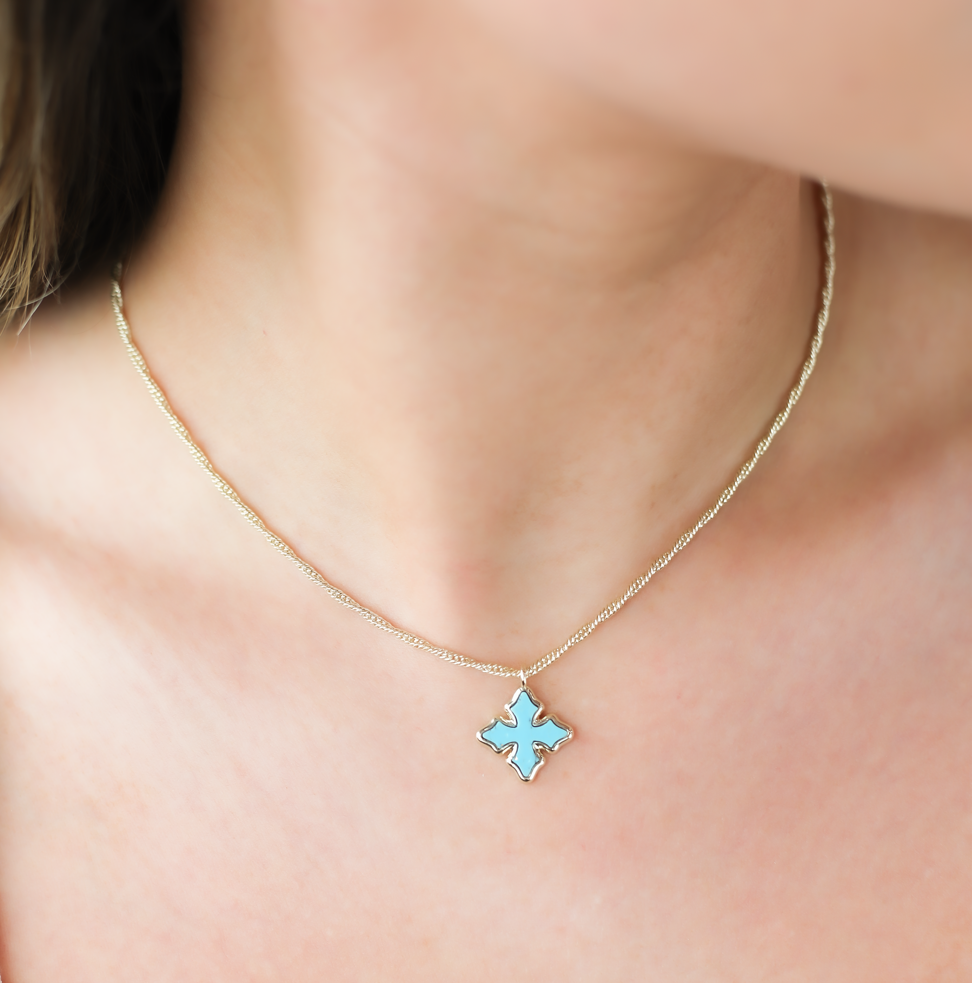 Cross Drop Necklace Abalone Shell Gold