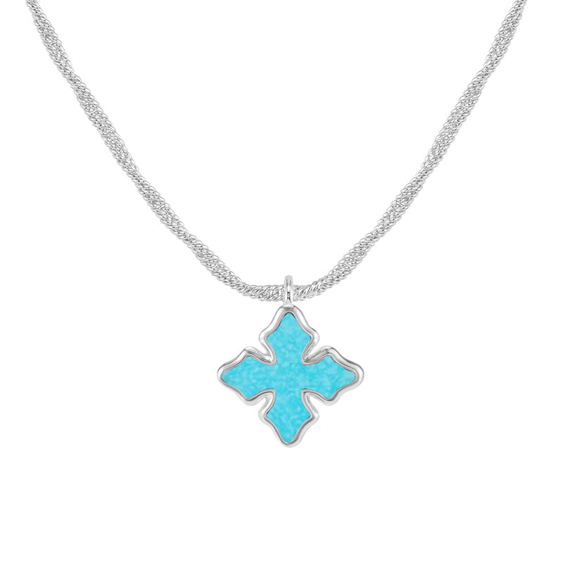 Cross Drop Necklace in Turquoise/Silver