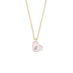 Little Mini Heart Necklace in Pink Enamel