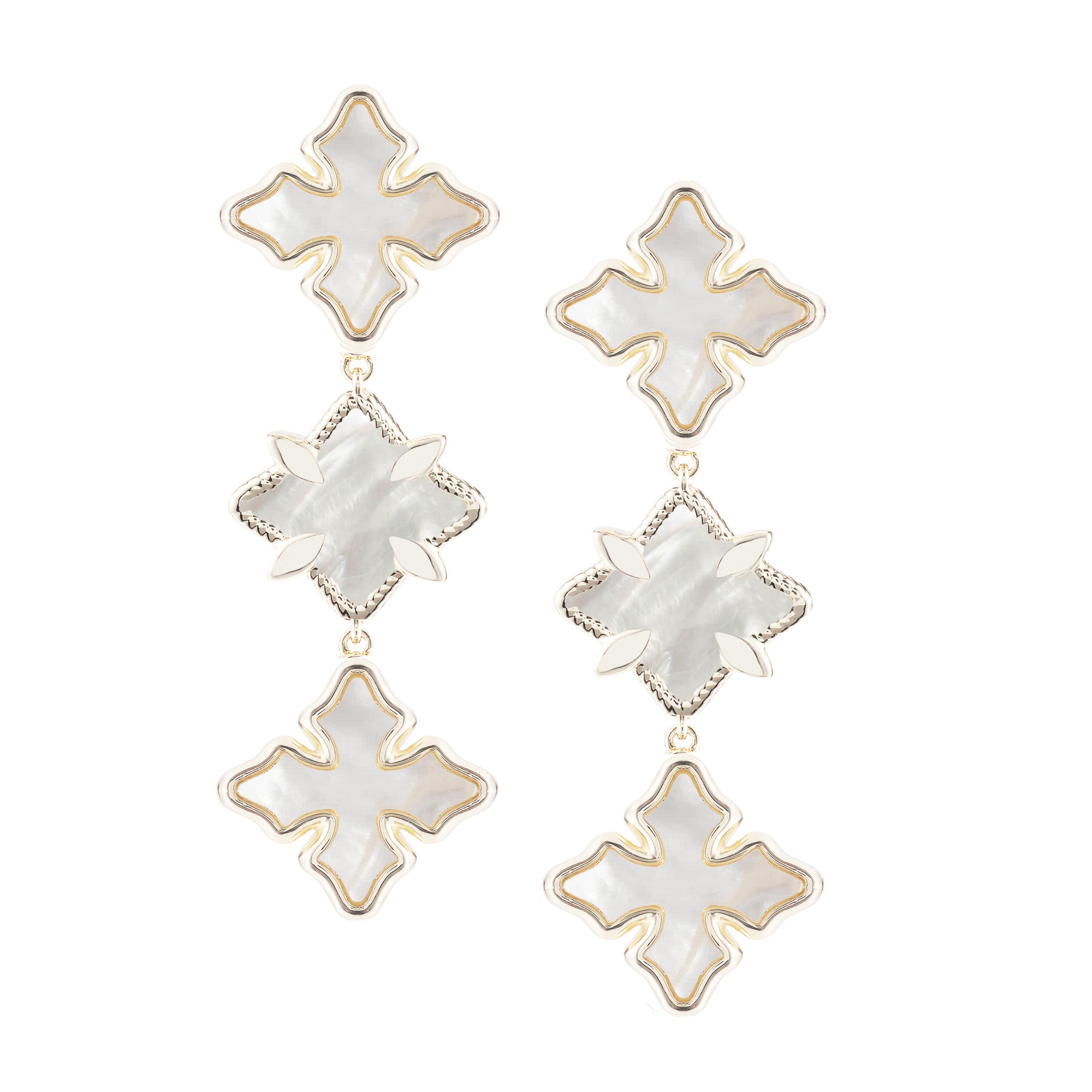 Cross Linear Statement Earrings in Ivory Pearl/Gold