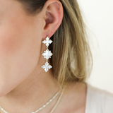 Cross Linear Statement Earrings Ivory Pearl Gold Gold