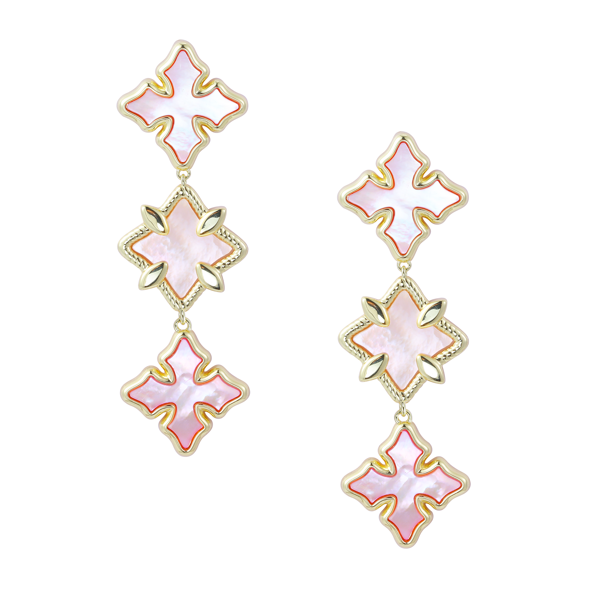Cross Linear Statement Earrings in Pink Pearl/Gold