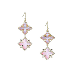 Cross Drop Earrings in Pink Pearl/Gold