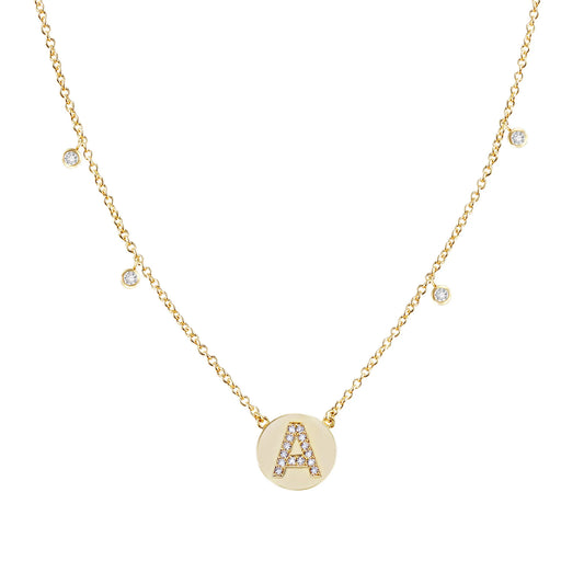 Shine Bright Circle Initial Necklace Gold Cubic Zirconia N