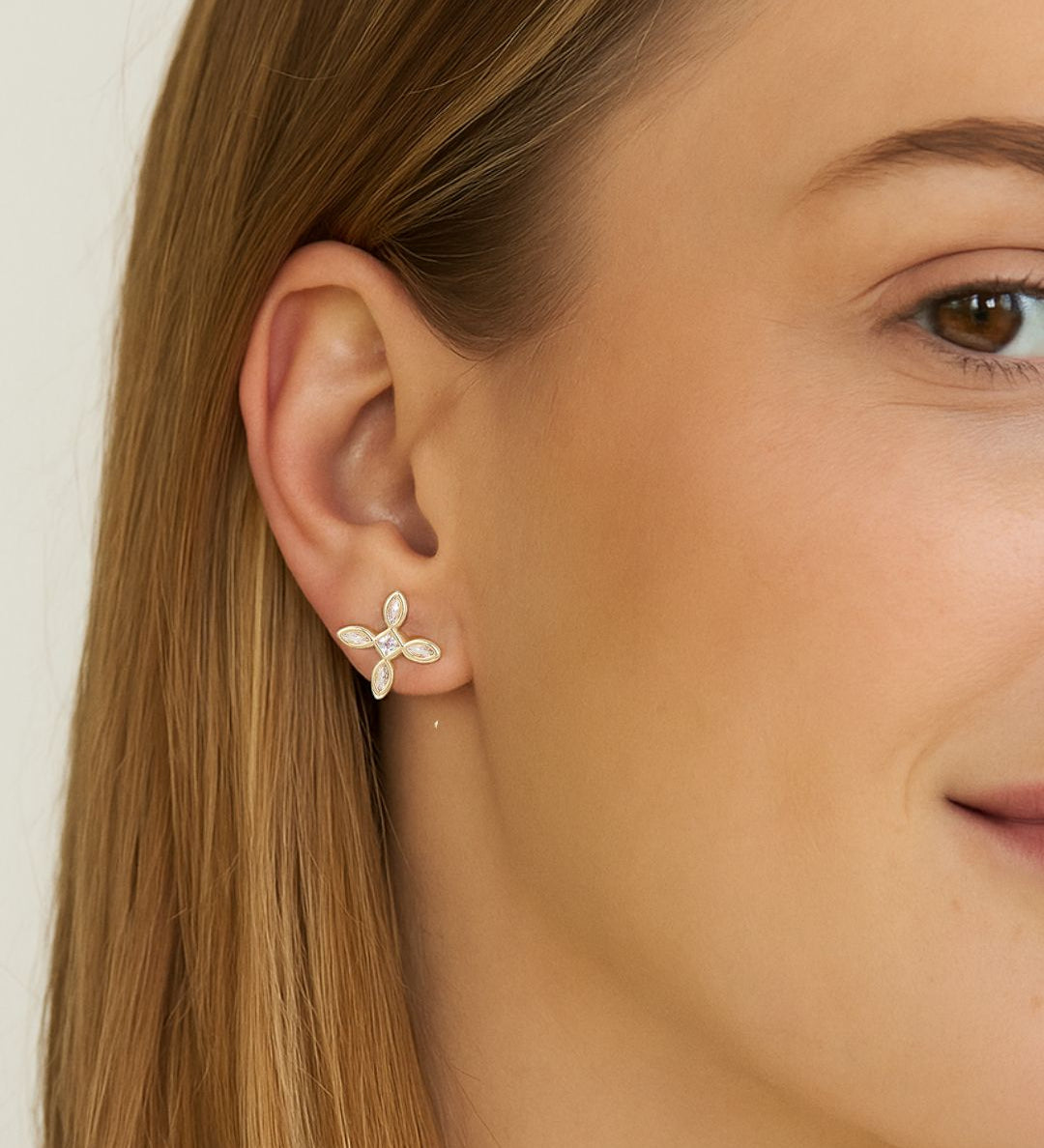 Radiant Cross Stud Earrings in Clear Crystal/Gold