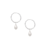 Adorned Pearl Drop Huggie Earrings in Silver