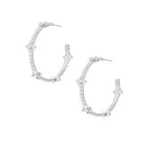 Beaded Cross Hoop Earrings in Silver