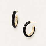 Eclipse Hoop Earrings Black Enamel Gold