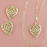 Adorned Heart Drop Earrings in Gold