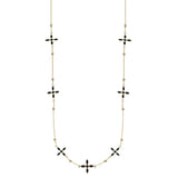 Enamel Cross Station Necklace Black Enamel Gold