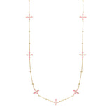 Enamel Cross Station Necklace in Light Pink Enamel