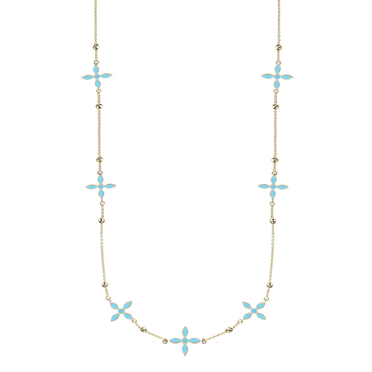 Enamel Cross Station Necklace in Light Blue