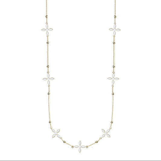 Enamel Cross Station Necklace White Enamel Gold