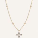 Enamel Cross Drop Necklace Black Enamel Gold