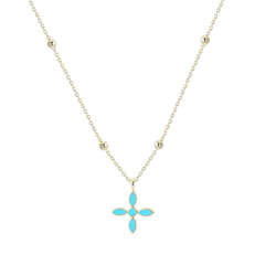 Enamel Cross Drop Necklace in Light Blue Enamel