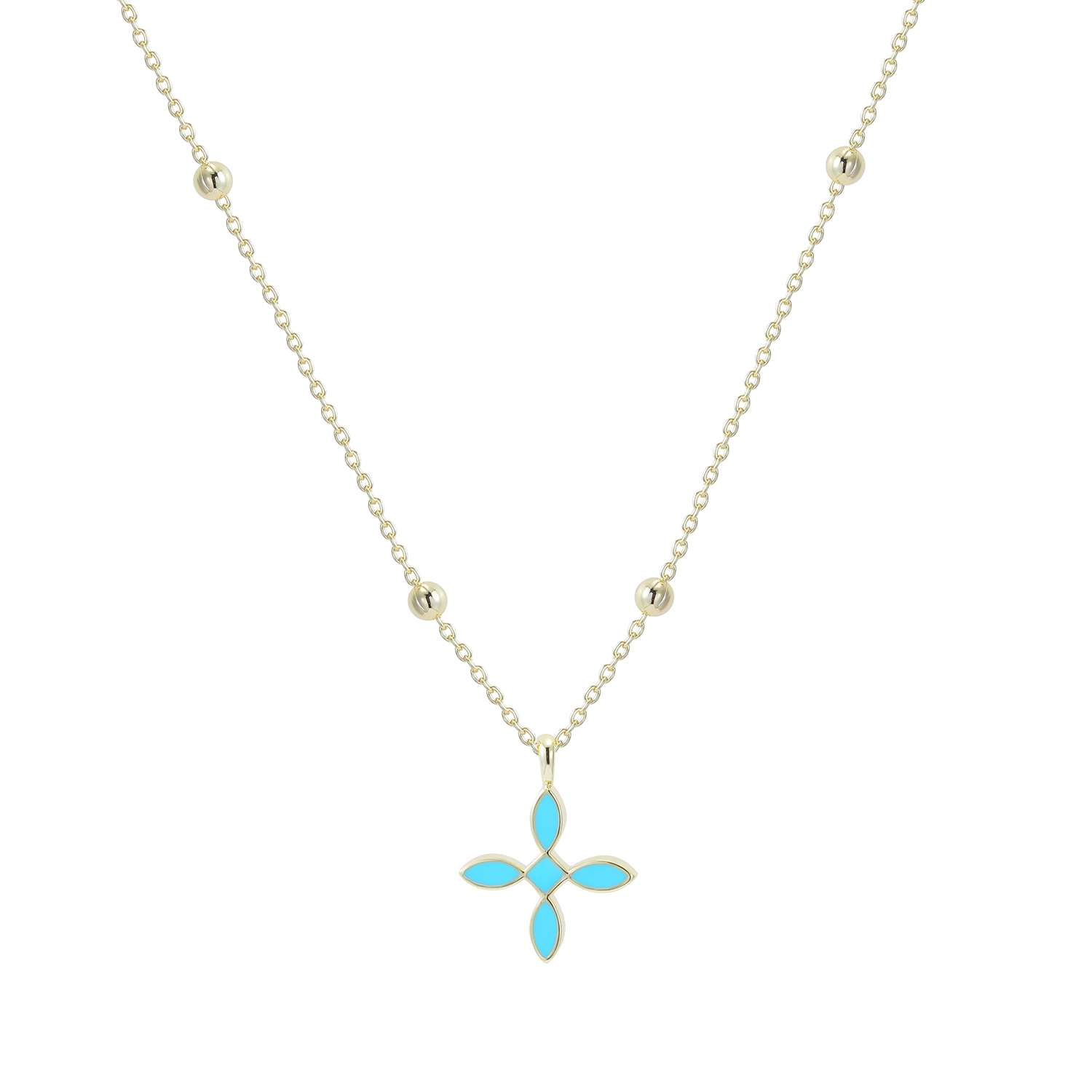 Enamel Cross Drop Necklace in Light Blue
