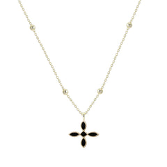 Enamel Cross Drop Necklace in Black Enamel