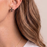 Enamel Cross Stud Earrings Black Enamel/Gold