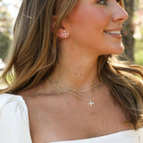 Enamel Cross Stud Earrings in Mink Enamel Gold