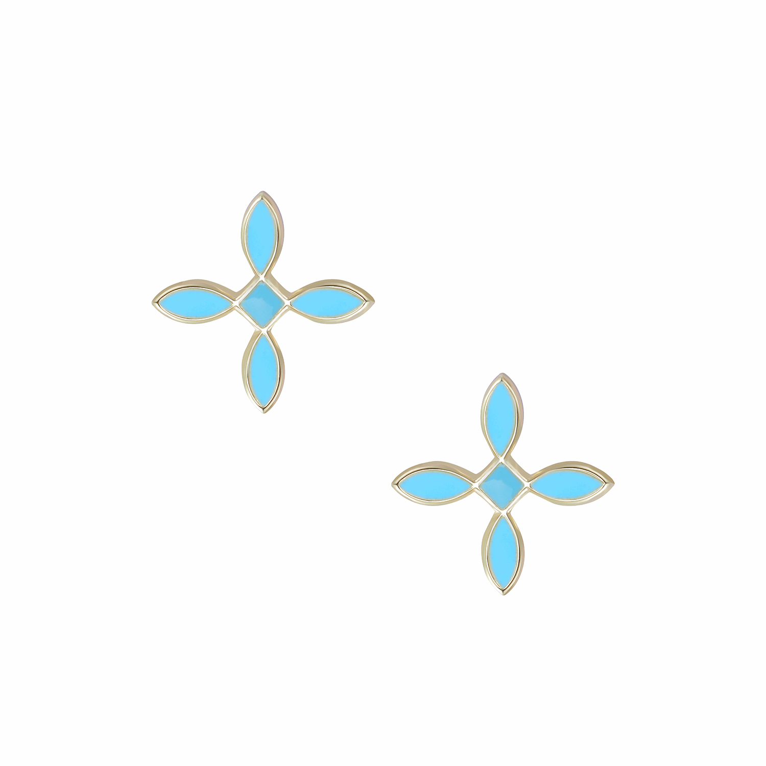 Enamel Cross Stud Earrings in Light Blue