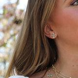 Enamel Cross Stud Earrings Light Blue Enamel Gold