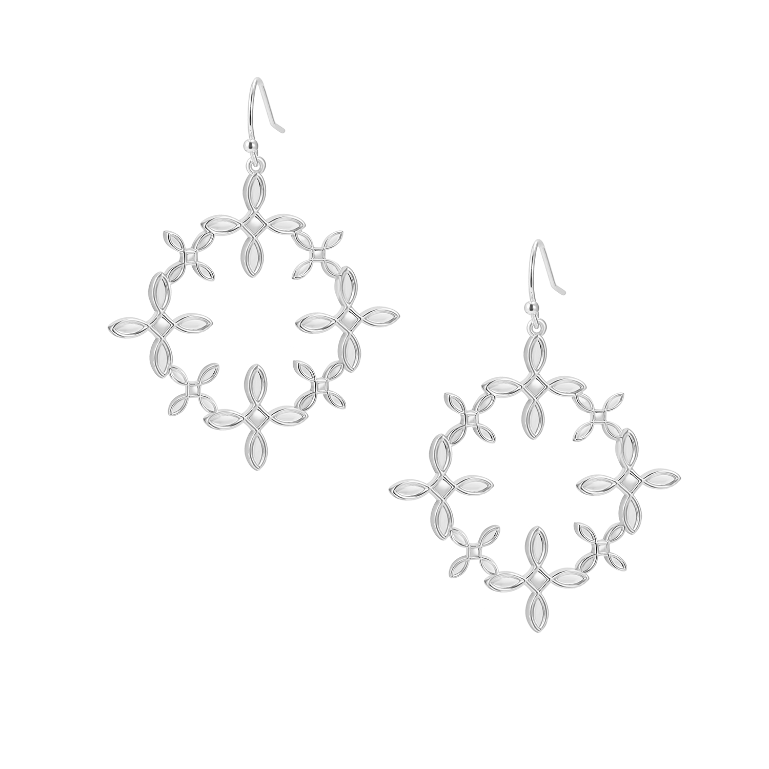 Radiant Cross Drop Earrings in Silver