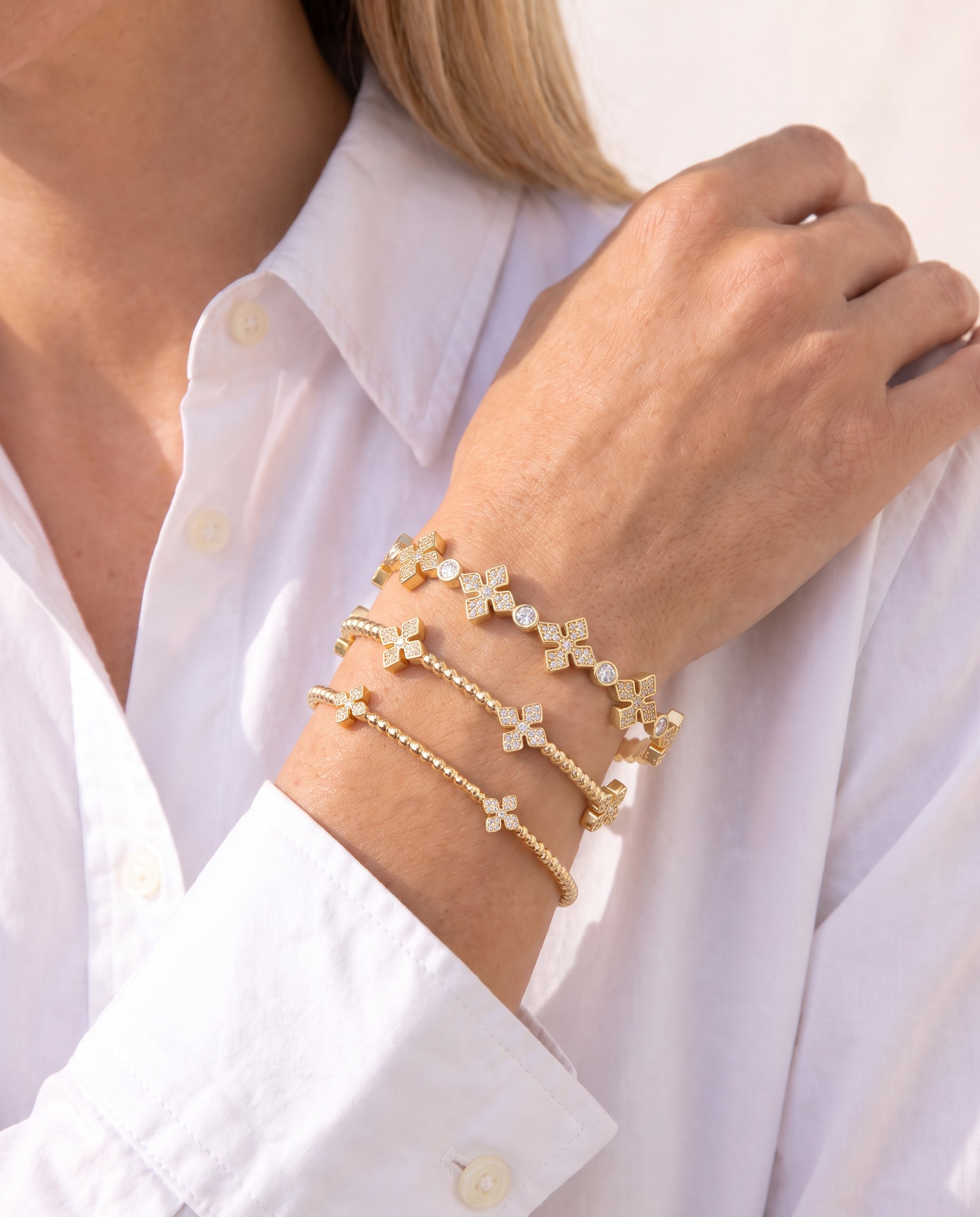 Radiant Cross Station Cuff Bracelet Gold
