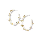 Sea Breeze Cross Hoop Earrings Gold White Enamel