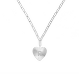 Adorned Heart Initial Necklace in Silver, R