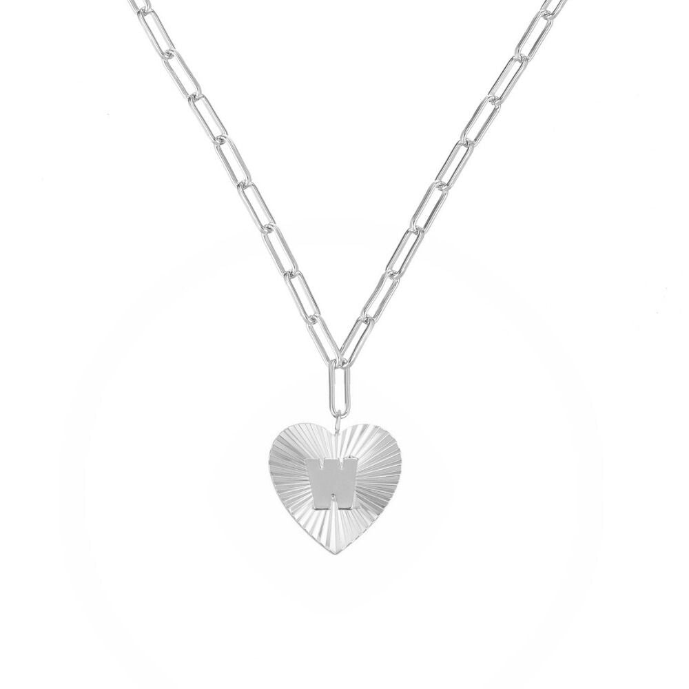 Adorned Heart Initial Necklace in Silver