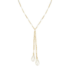 Adorned Pearl Lariat Necklace in Gold