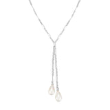 Adorned Pearl Lariat Necklace in Silver