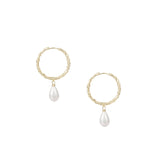 Adorned Pearl Drop Huggie Earrings in Gold