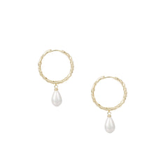 Adorned Pearl Drop Huggie Earrings in Gold