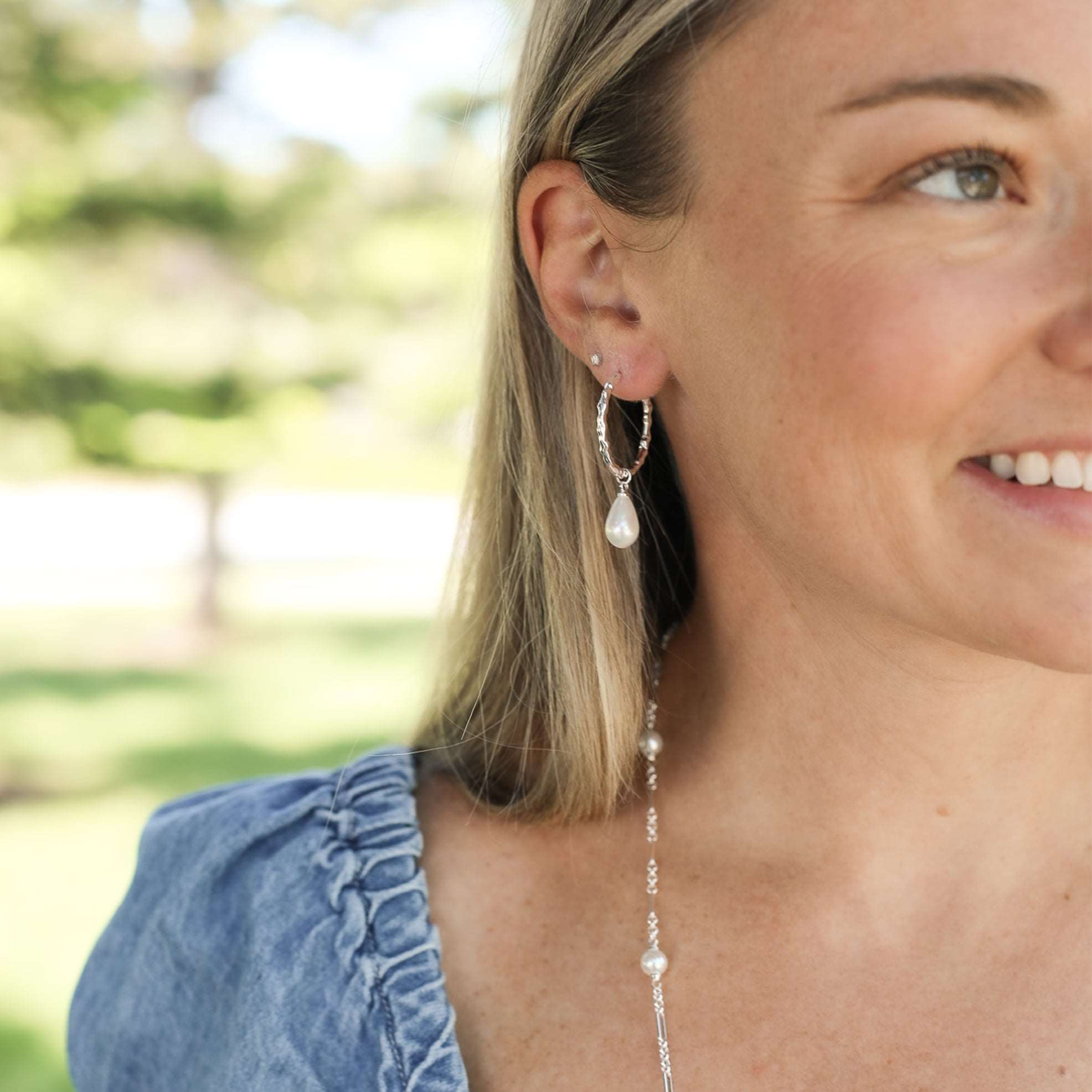 Adorned Pearl Drop Huggie Earrings