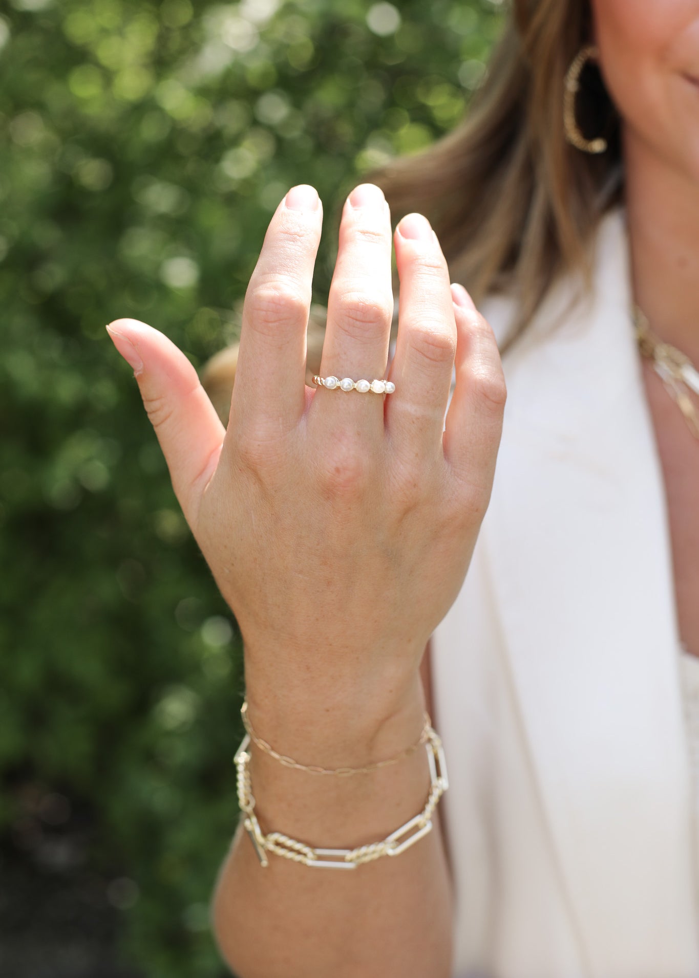 Adorned Pearl Stacking Ring in Gold