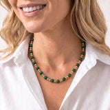 Adorned Mini Beaded Necklace in Gold, Malachite