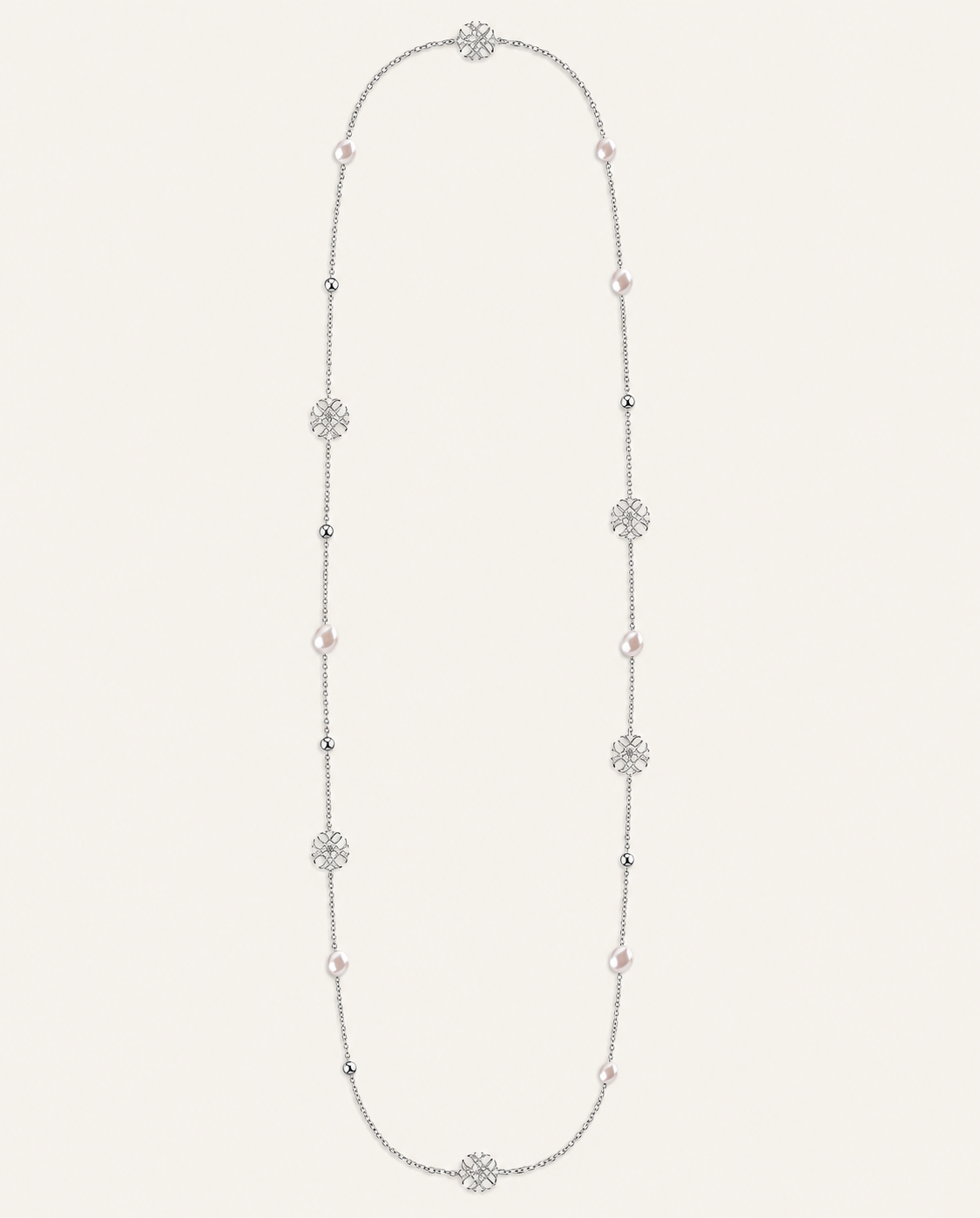 Adorned Pearl Logo Station Necklace Silver
